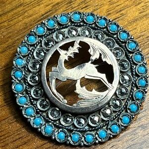 Silver and Blue Deer Brooch